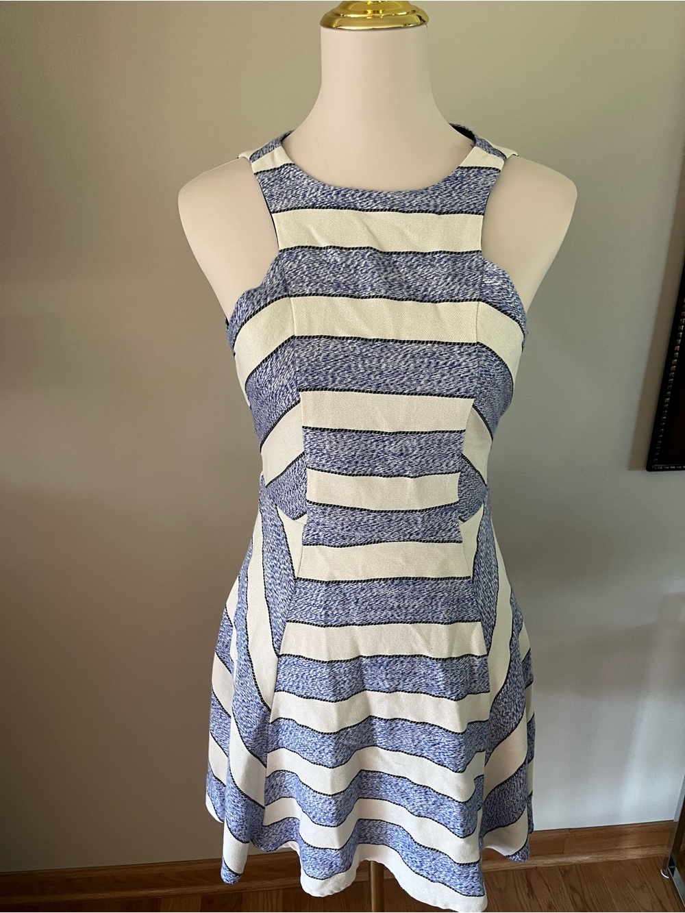 Design Lab Lord & Taylor white and blue striped halter boho style dress, sizeXS